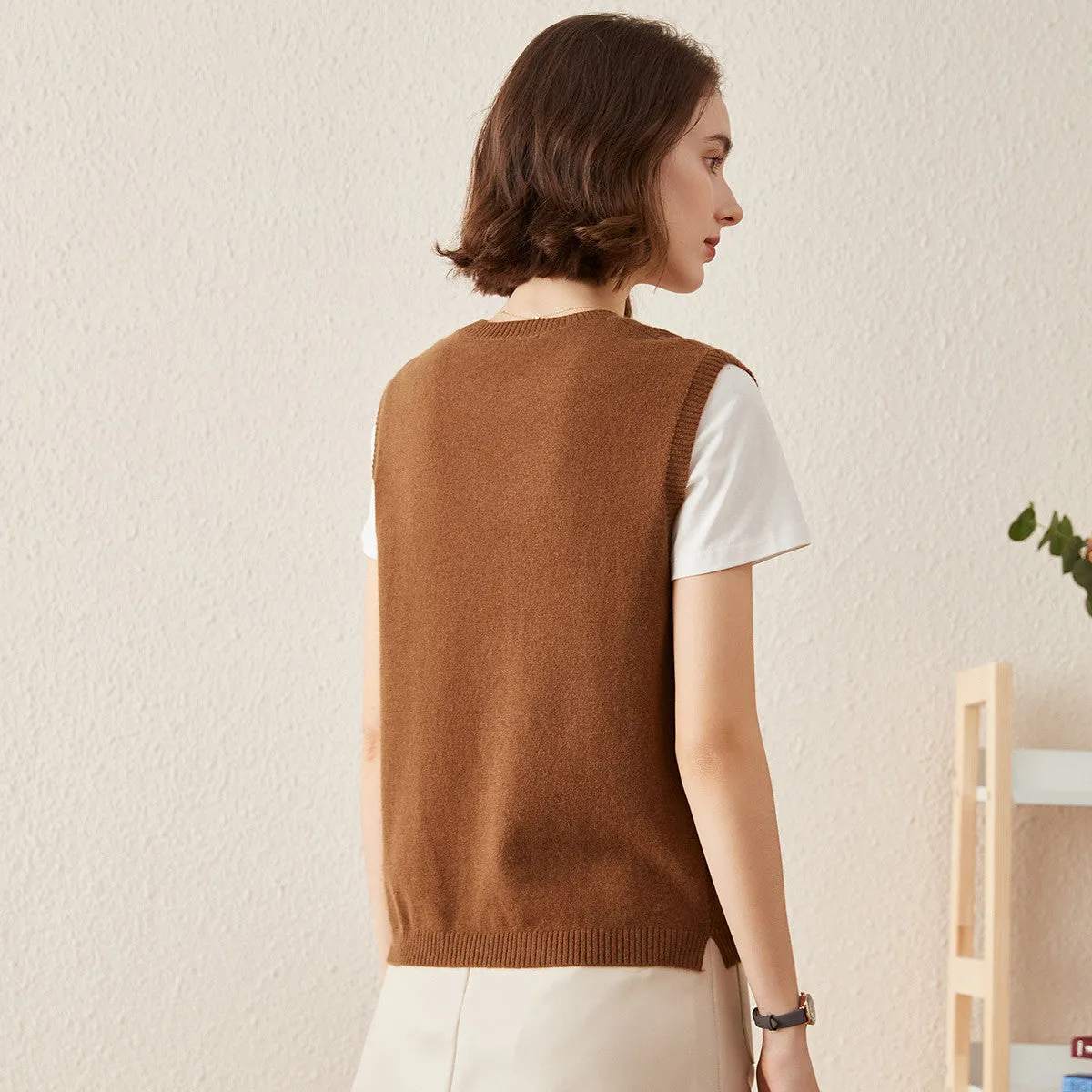 100% Cashmere Pearl-Embellished Knit Vest