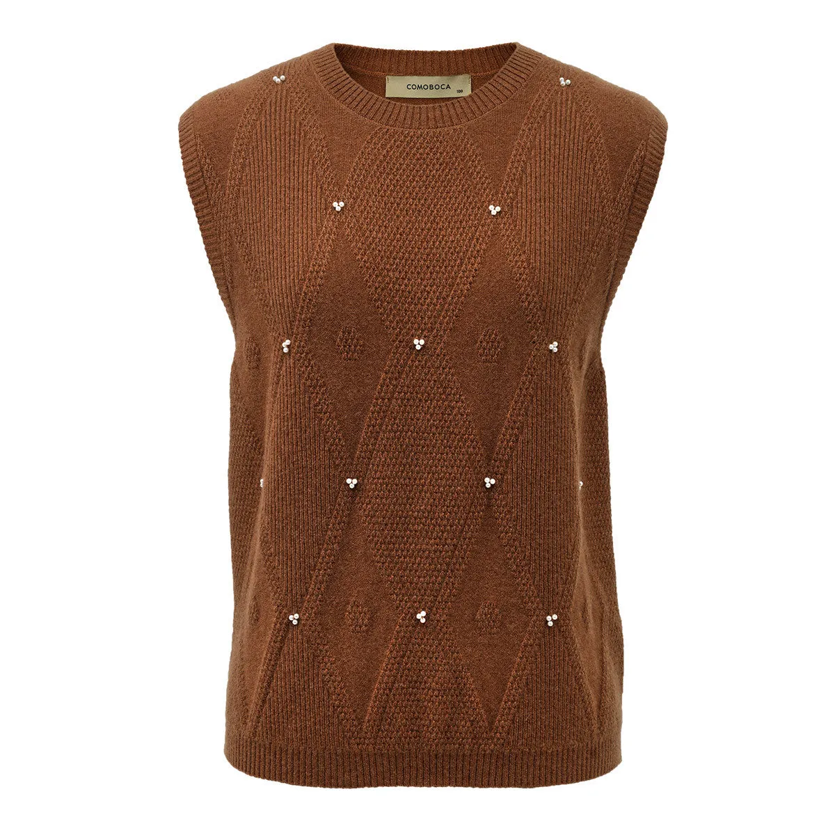 100% Cashmere Pearl-Embellished Knit Vest