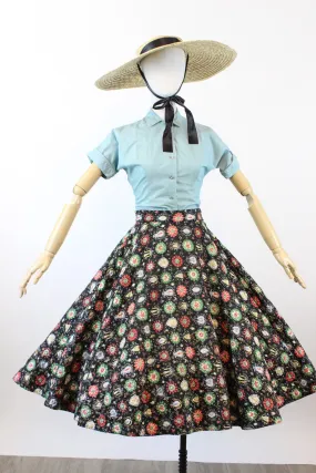 1950s NOVELTY folk print circle skirt small | new winter