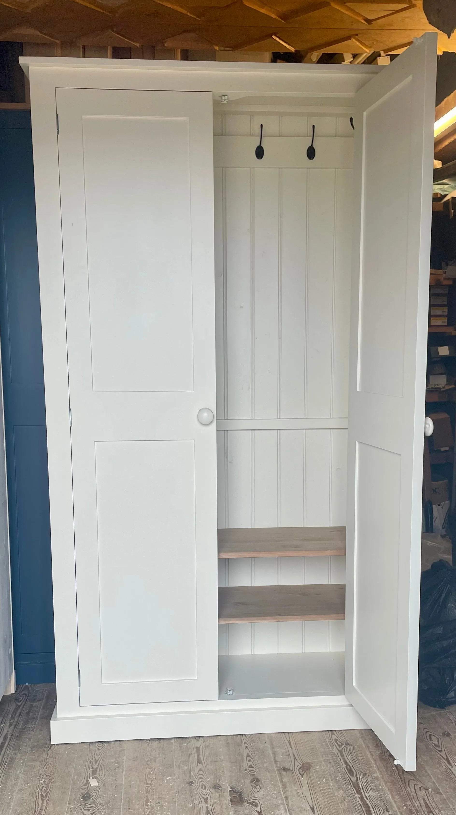 **2 Door Entrance Hall Cloak Room Cupboard with Hooks and Shelves - ALL WIDTHS