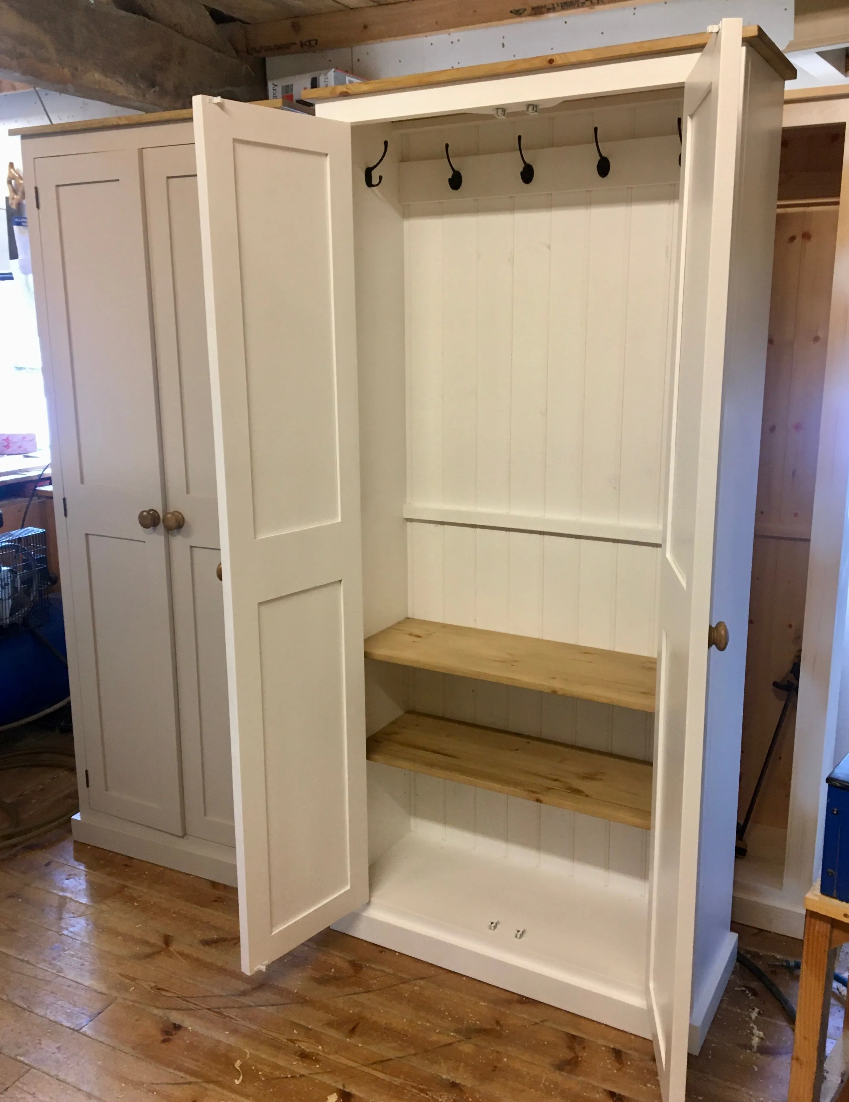 **2 Door Entrance Hall Cloak Room Cupboard with Hooks and Shelves - ALL WIDTHS