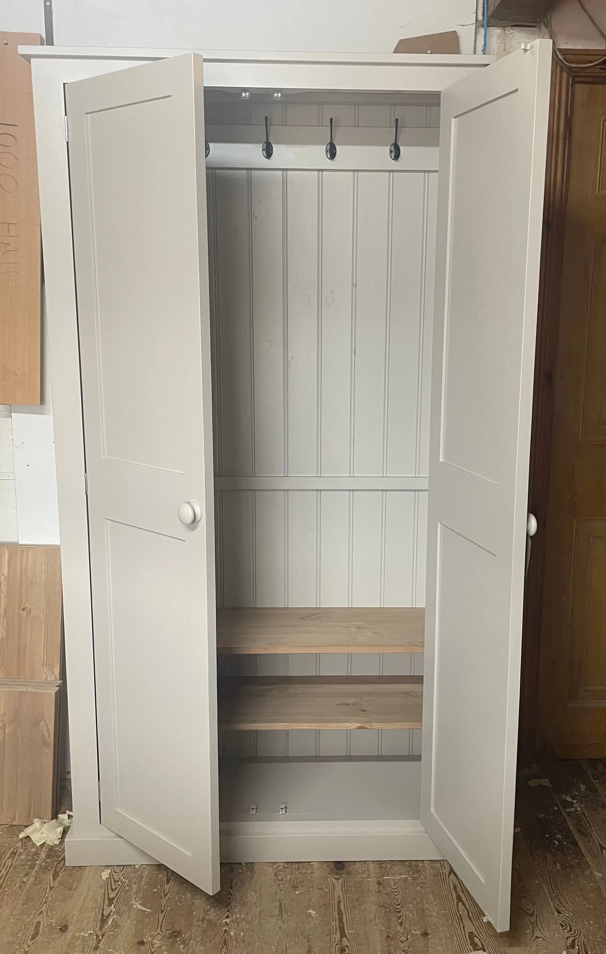 **2 Door Entrance Hall Cloak Room Cupboard with Hooks and Shelves - ALL WIDTHS