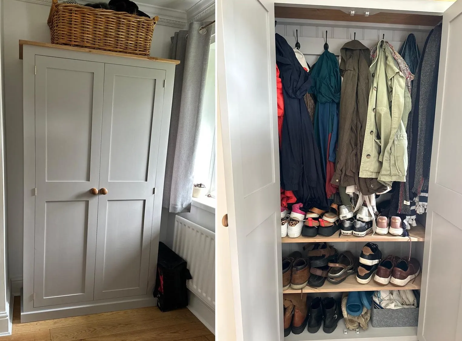 **2 Door Entrance Hall Cloak Room Cupboard with Hooks and Shelves - ALL WIDTHS