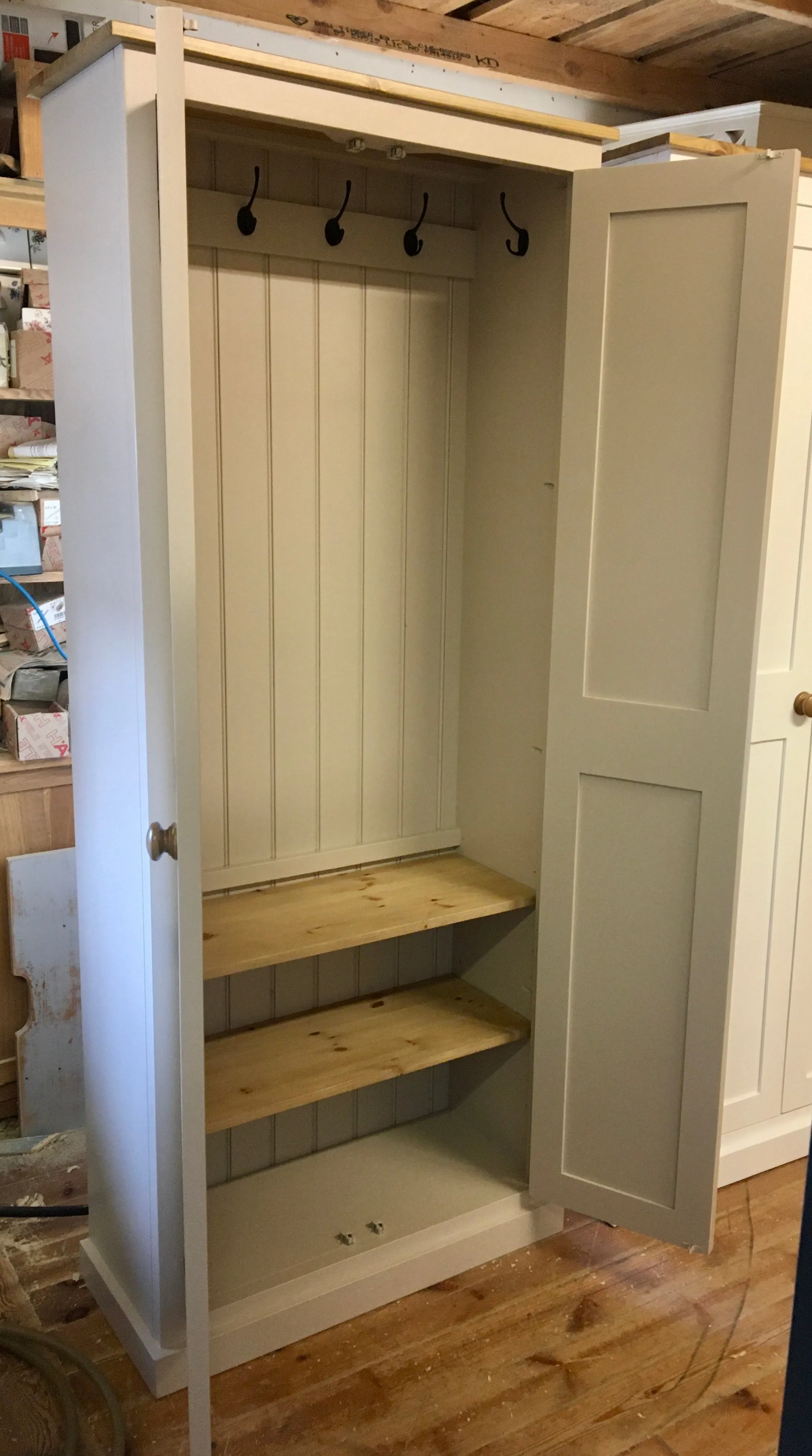 **2 Door Entrance Hall Cloak Room Cupboard with Hooks and Shelves - ALL WIDTHS