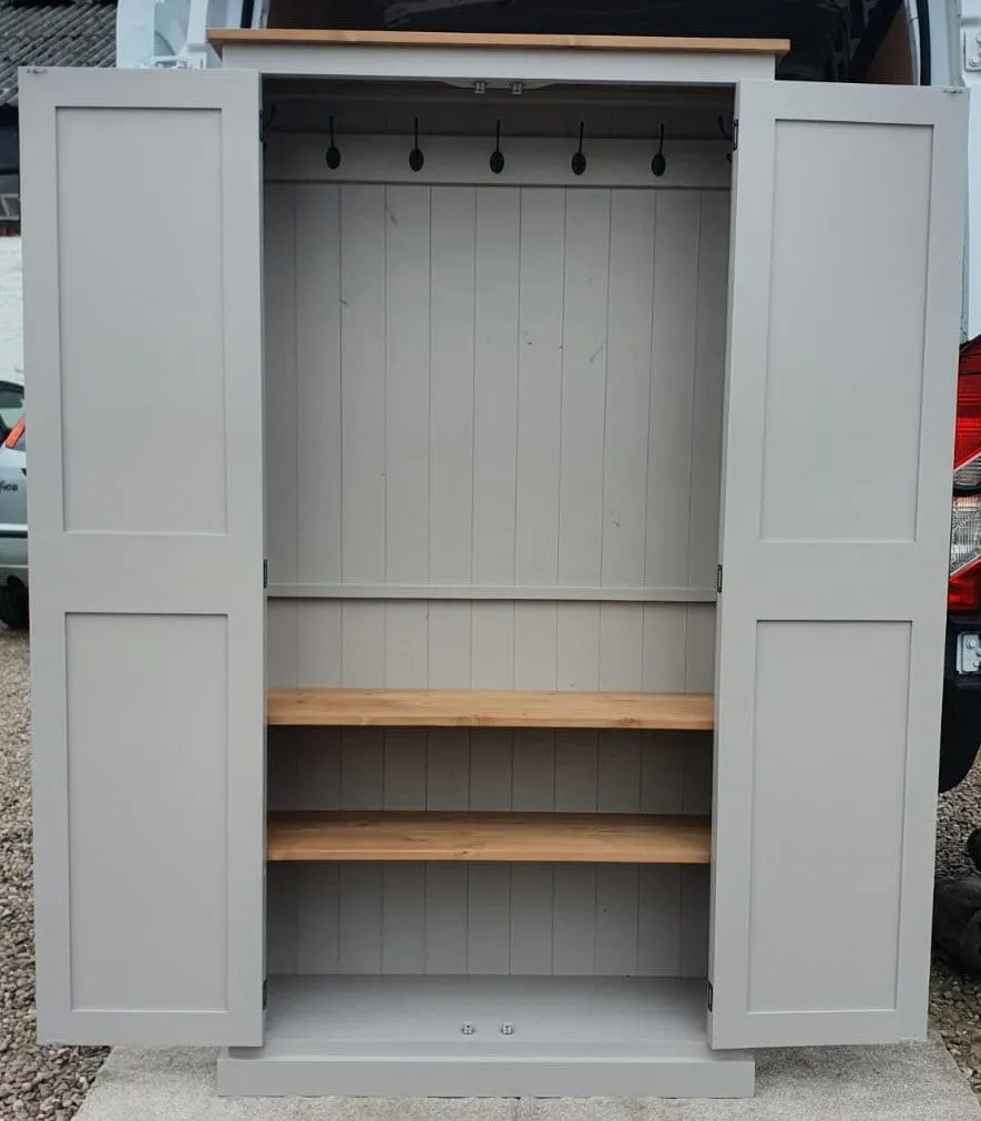 **2 Door Entrance Hall Cloak Room Cupboard with Hooks and Shelves - ALL WIDTHS