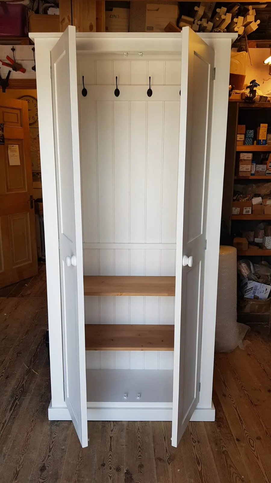 **2 Door Entrance Hall Cloak Room Cupboard with Hooks and Shelves - ALL WIDTHS