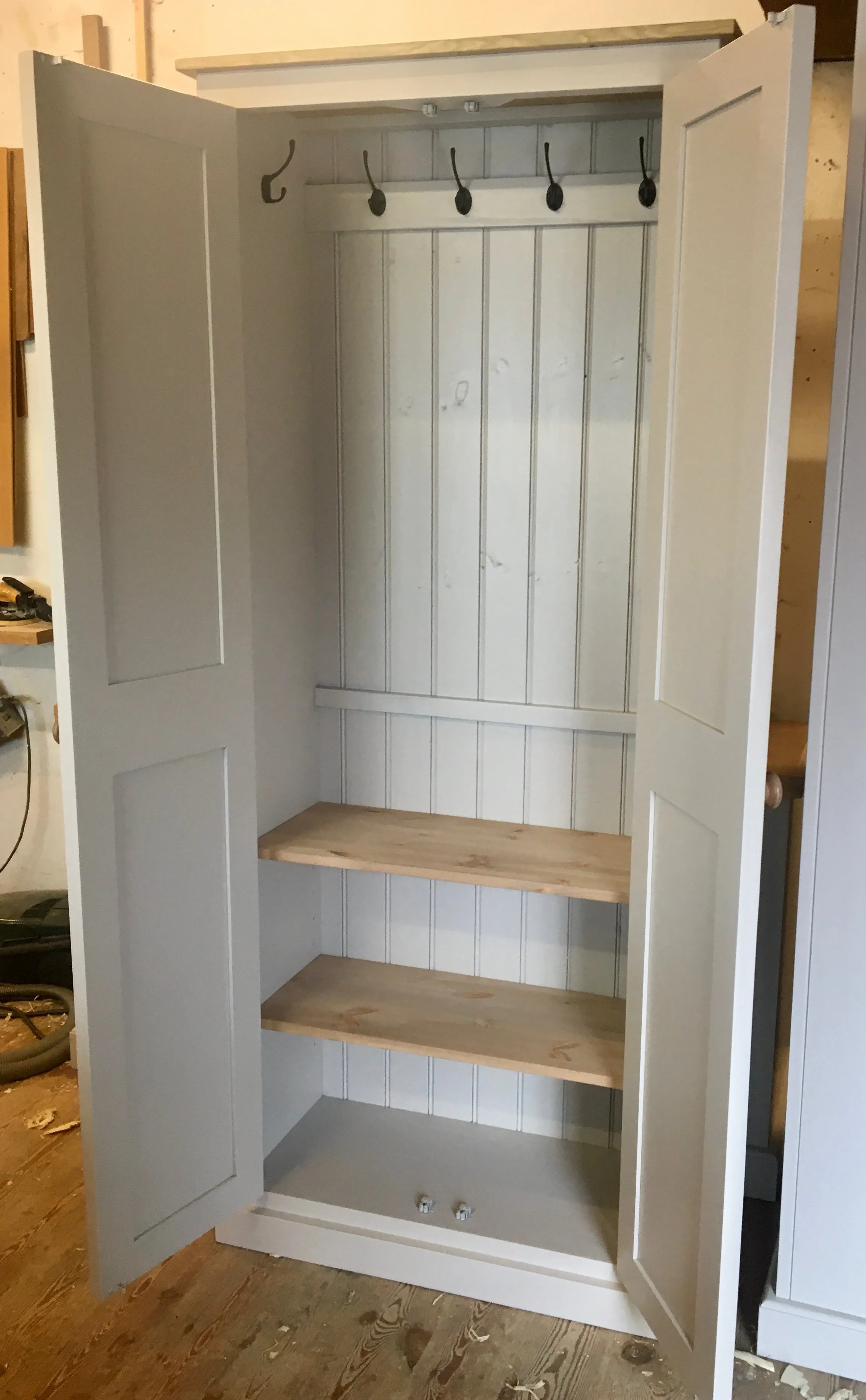 **2 door Hallway, Utility, Cloak Room Storage Cupboard with Hooks and Shelves (35 cm deep) SIZE VARIATIONS