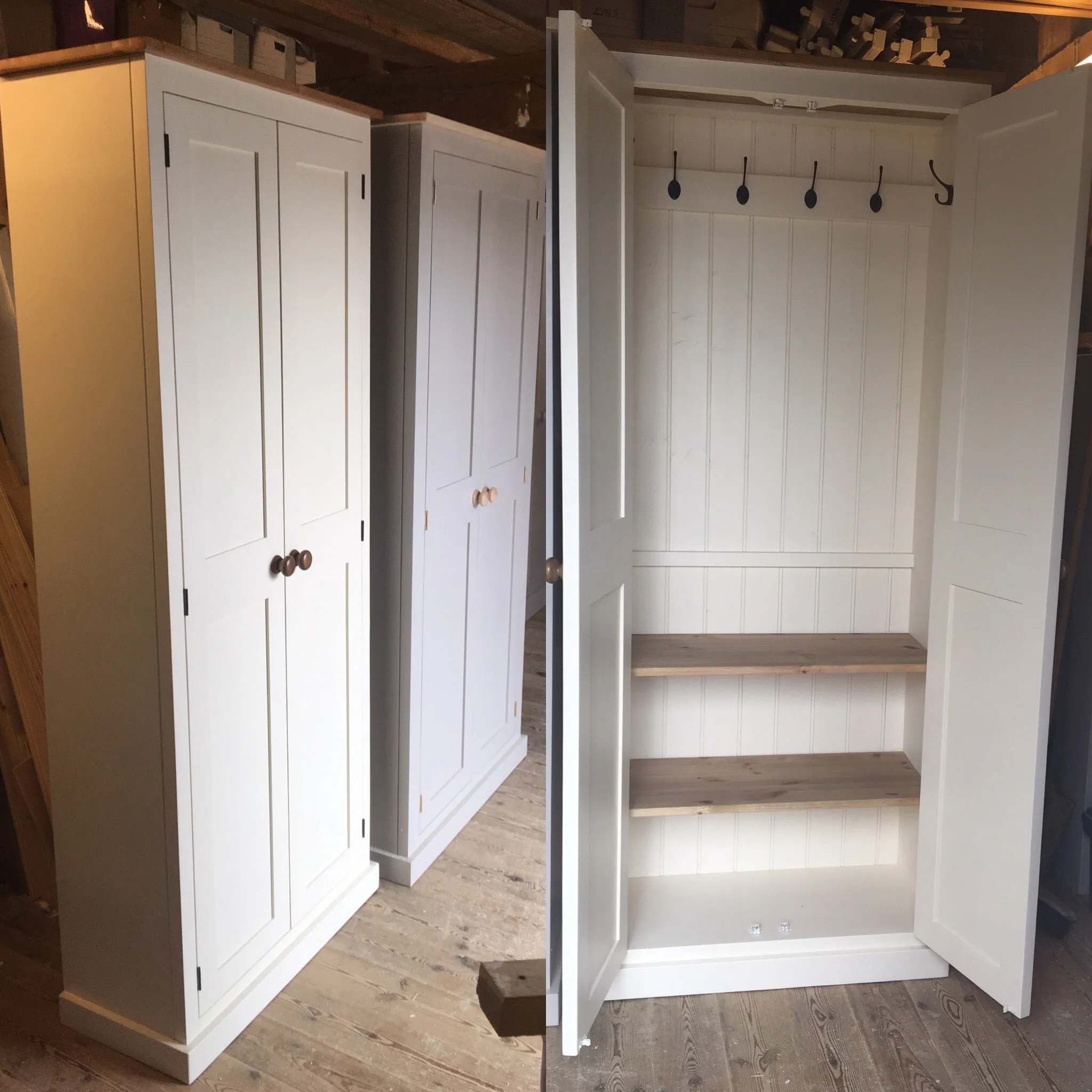 **2 door Hallway, Utility, Cloak Room Storage Cupboard with Hooks and Shelves (35 cm deep) SIZE VARIATIONS