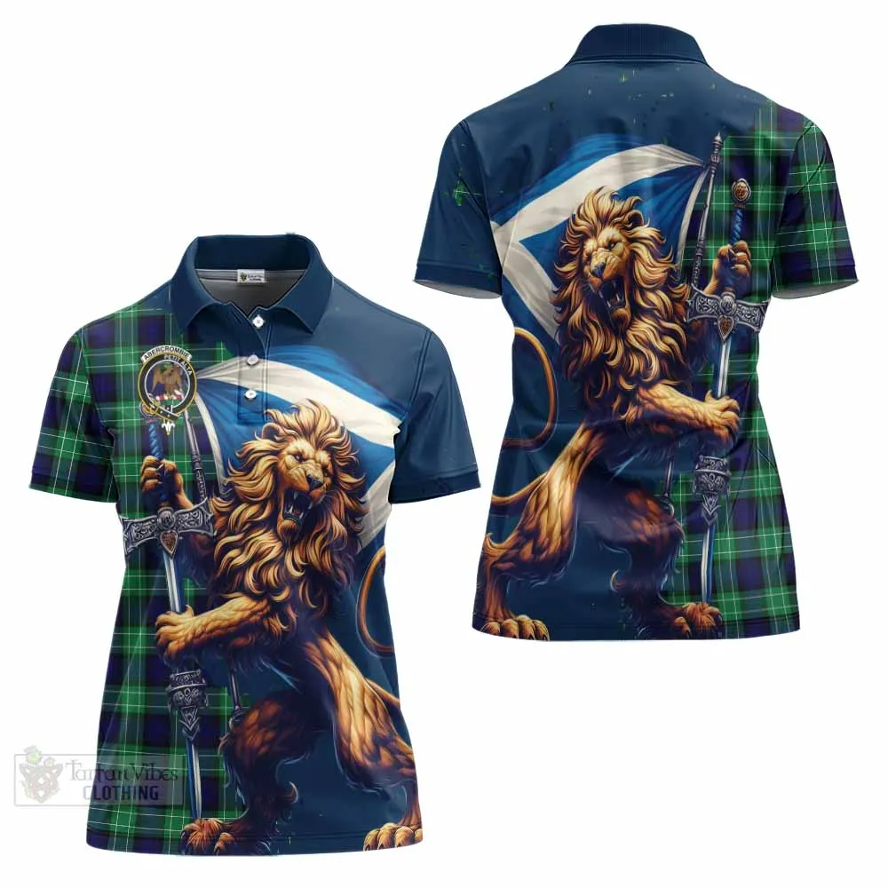 Abercrombie Tartan Family Crest Women's Polo Shirt with Scottish Majestic Lion