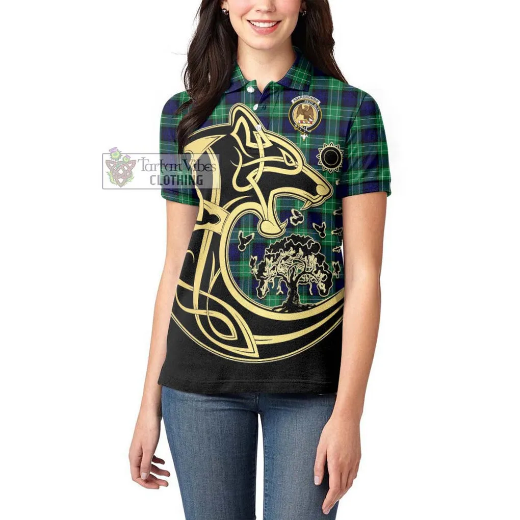 Abercrombie Tartan Women's Polo Shirt with Family Crest Celtic Wolf Style