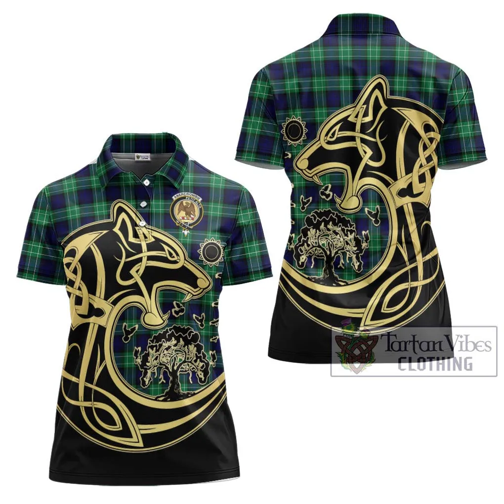 Abercrombie Tartan Women's Polo Shirt with Family Crest Celtic Wolf Style