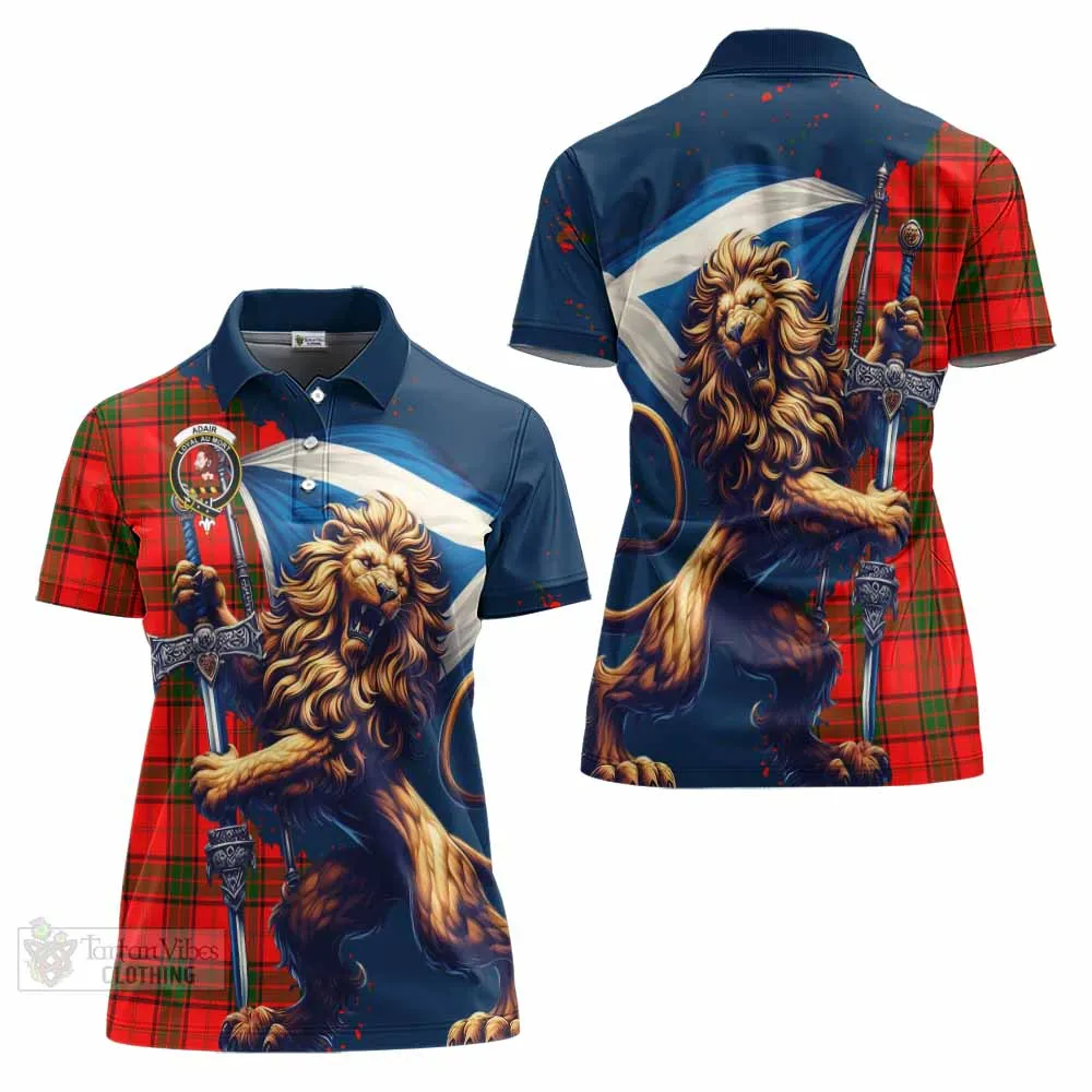 Adair Tartan Family Crest Women's Polo Shirt with Scottish Majestic Lion