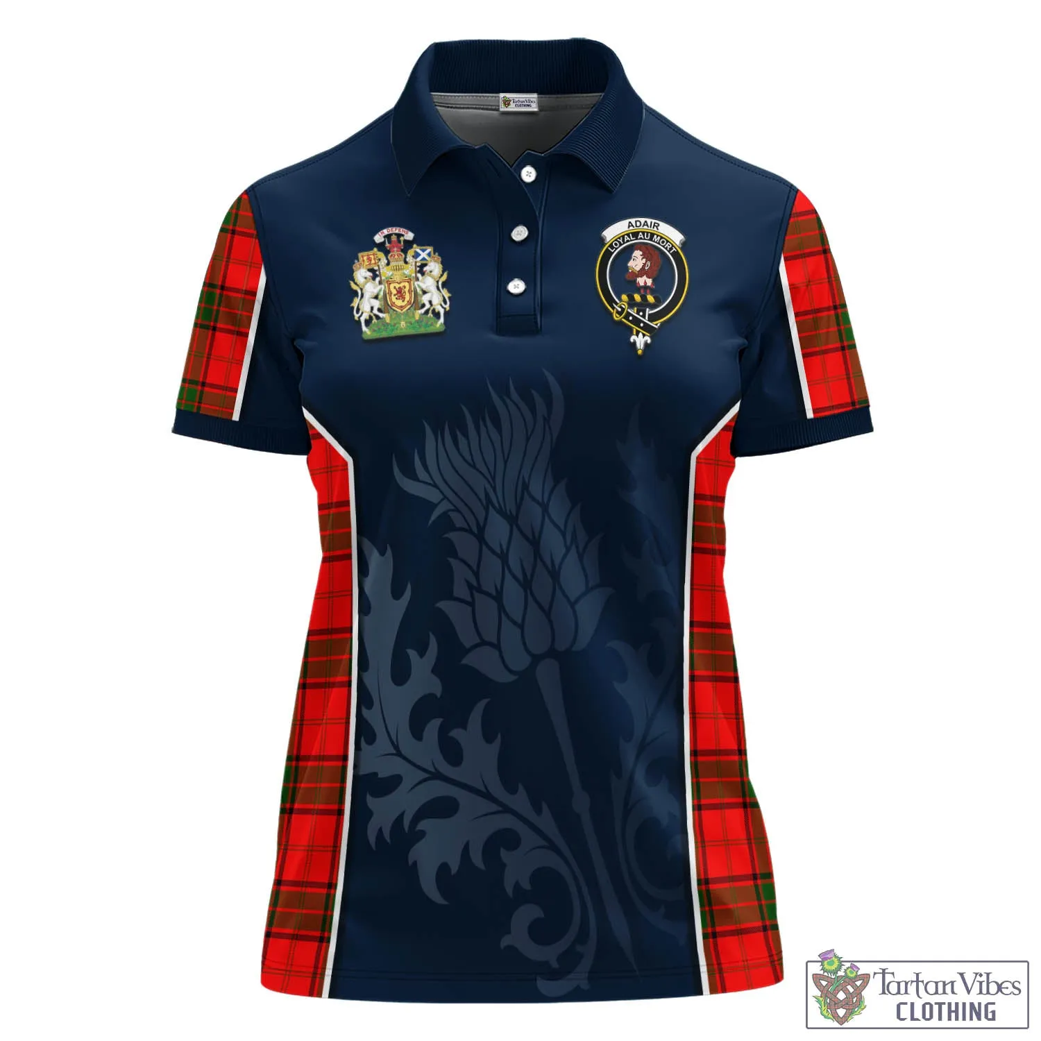 Adair Tartan Women's Polo Shirt with Family Crest and Scottish Thistle Vibes Sport Style