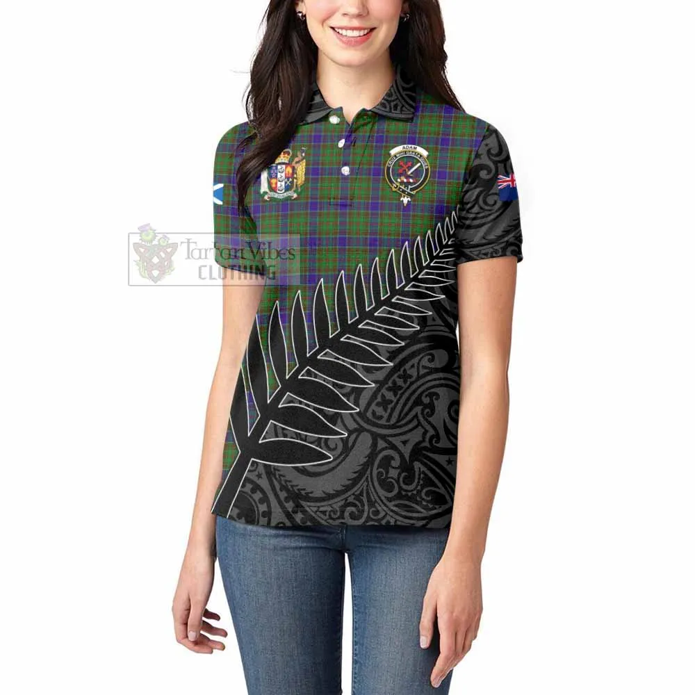 Adam Crest Tartan Women's Polo Shirt with New Zealand Silver Fern Half Style