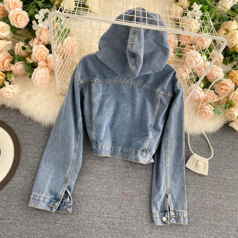 Age reducing hooded cardigan autumn new female casual versatile denim jacket female  1472