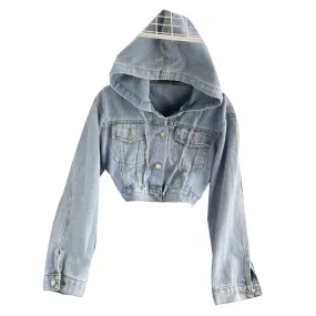 Age reducing hooded cardigan autumn new female casual versatile denim jacket female  1472