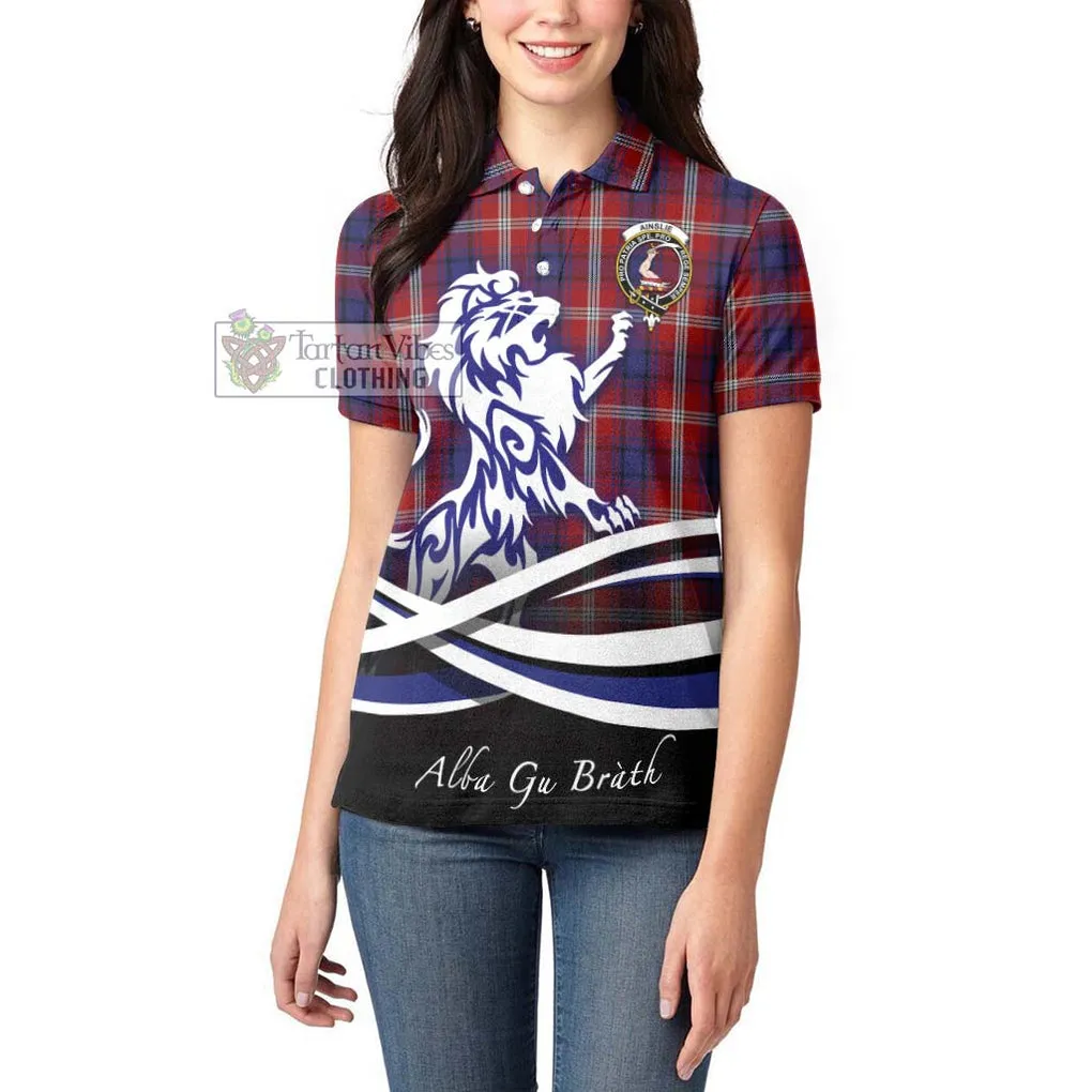 Ainslie Tartan Women's Polo Shirt with Alba Gu Brath Regal Lion Emblem