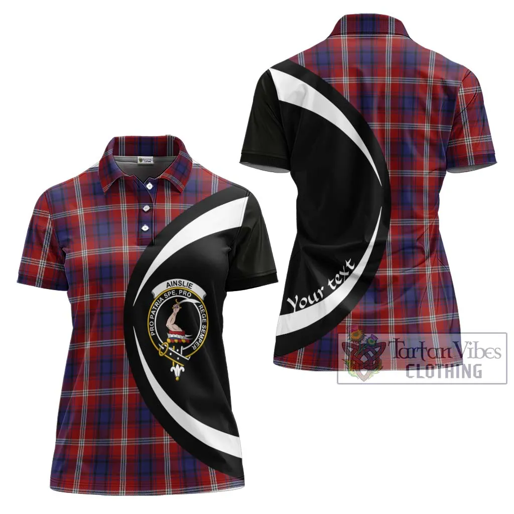 Ainslie Tartan Women's Polo Shirt with Family Crest Circle Style