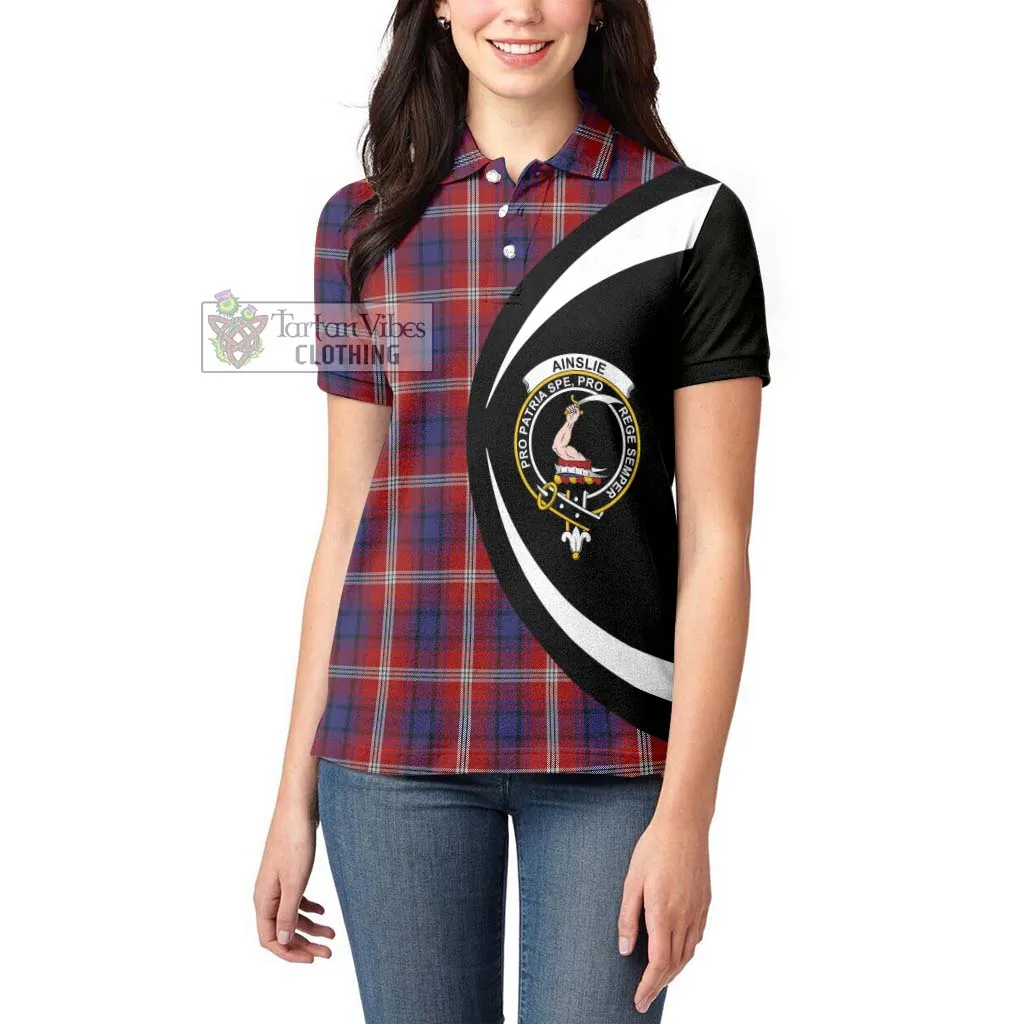 Ainslie Tartan Women's Polo Shirt with Family Crest Circle Style