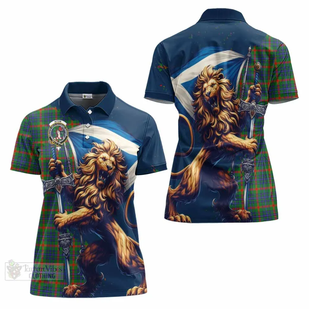 Aiton Tartan Family Crest Women's Polo Shirt with Scottish Majestic Lion