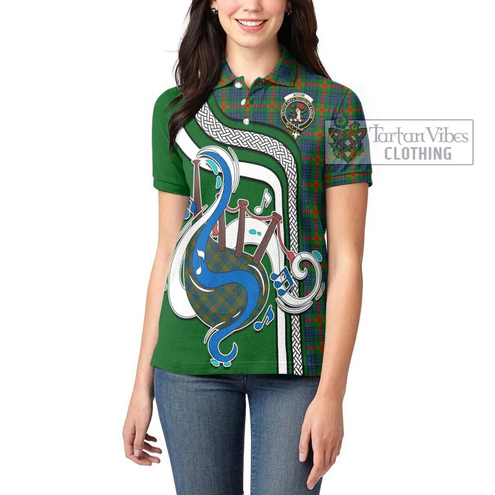 Aiton Tartan Women's Polo Shirt with Epic Bagpipe Style