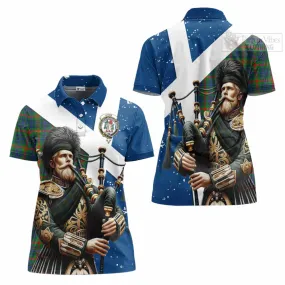 Aiton Tartan Women's Polo Shirt with Family Crest Scottish Bagpiper Vibes