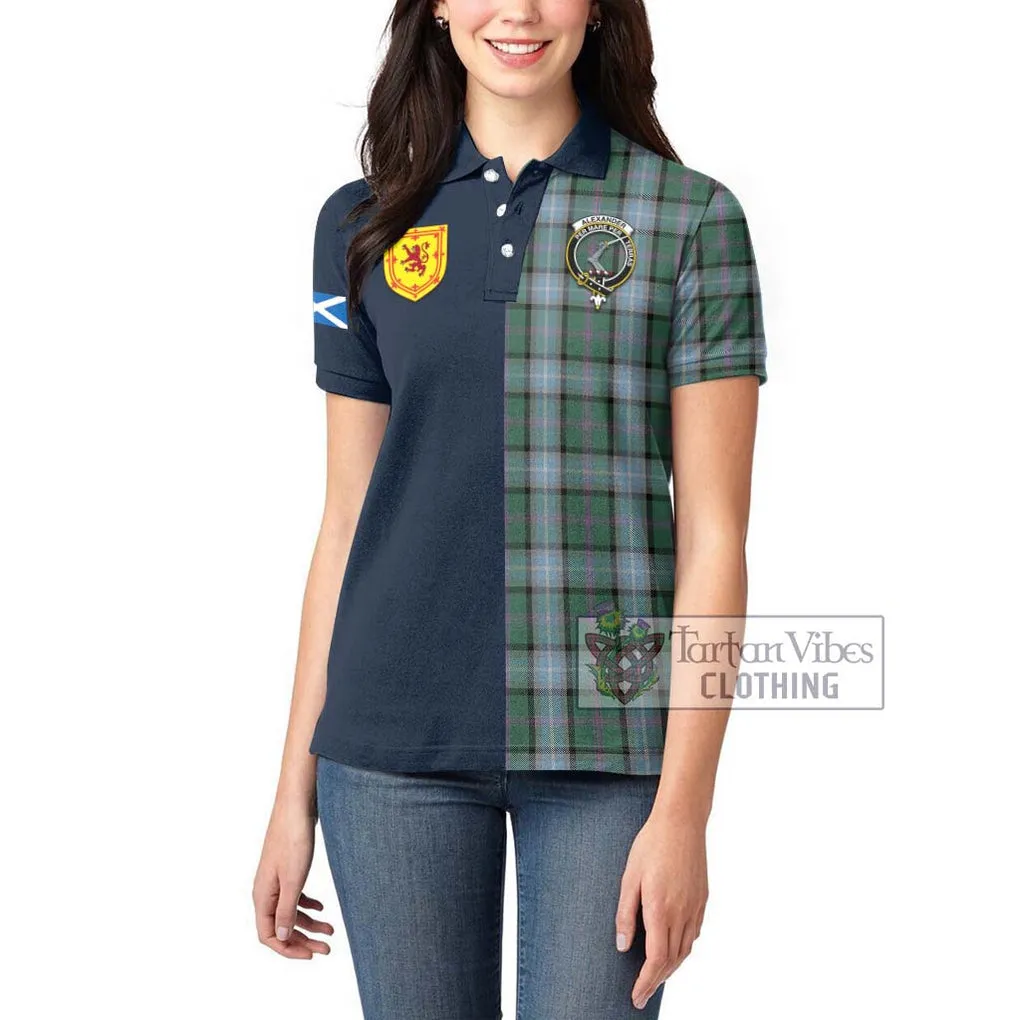 Alexander of Menstry Hunting Tartan Women's Polo Shirt Alba with Scottish Lion Royal Arm Half Style