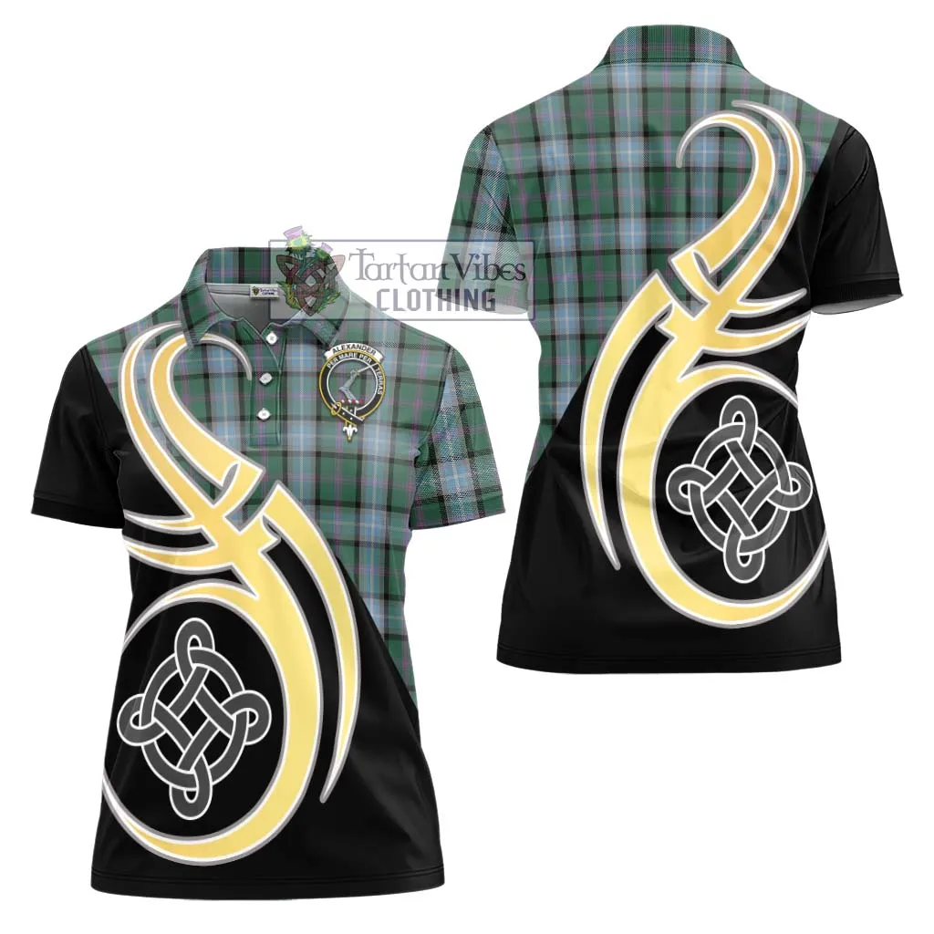 Alexander of Menstry Hunting Tartan Women's Polo Shirt with Family Crest and Celtic Symbol Style