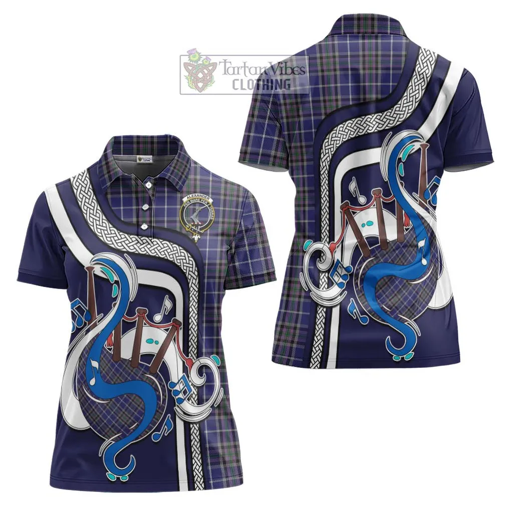 Alexander of Menstry Tartan Women's Polo Shirt with Epic Bagpipe Style