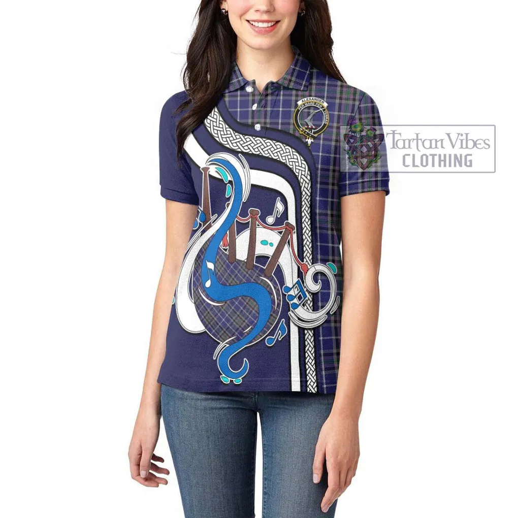 Alexander of Menstry Tartan Women's Polo Shirt with Epic Bagpipe Style