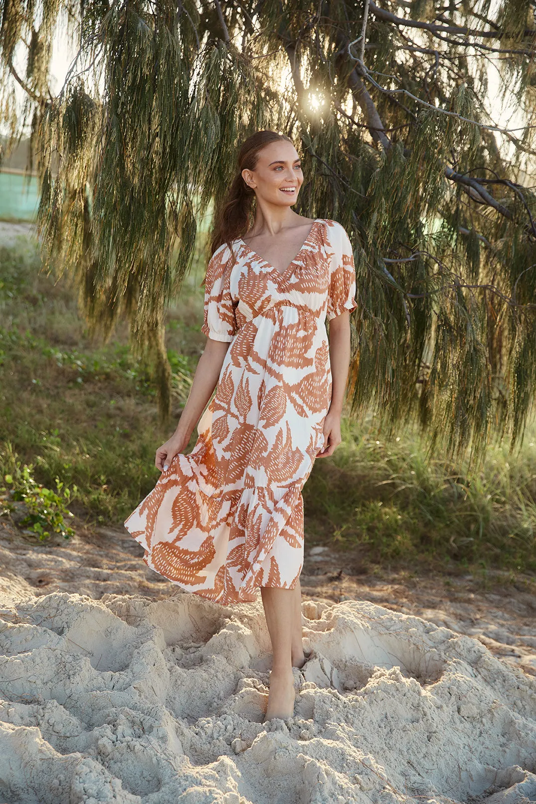 Alison Midi Dress in Desert Palms