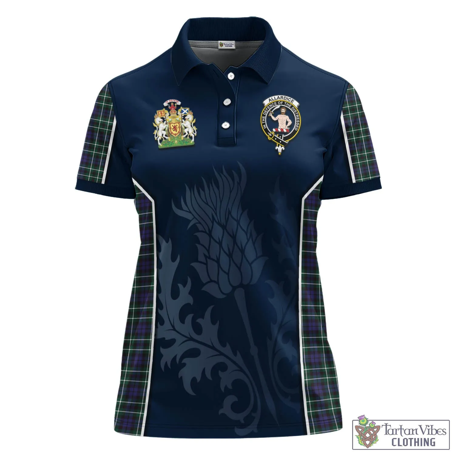 Allardice Tartan Women's Polo Shirt with Family Crest and Scottish Thistle Vibes Sport Style