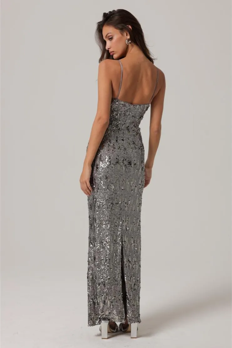 Allegra Gunmetal Sequin Maxi Dress