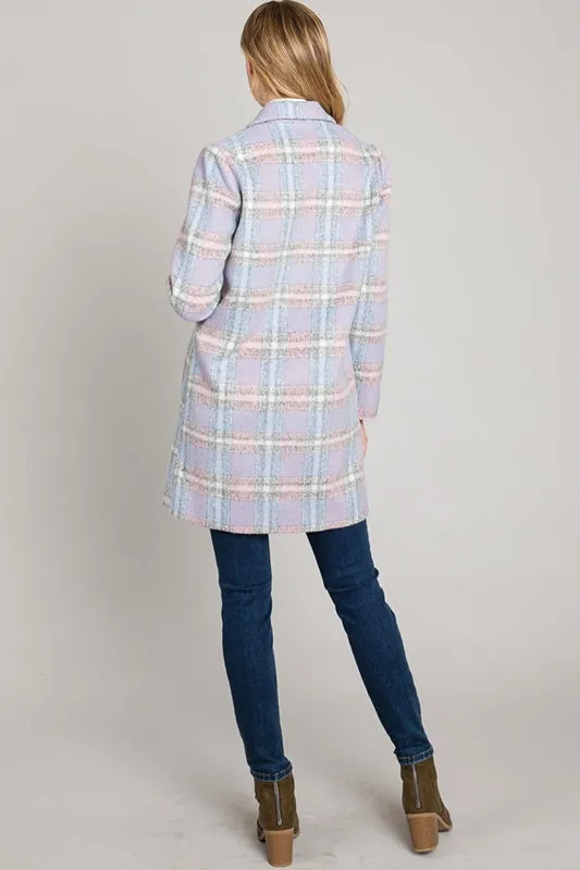 Allie Rose Plaid Coat - Periwinkle Blue Pink