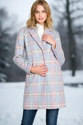 Allie Rose Plaid Coat - Periwinkle Blue Pink