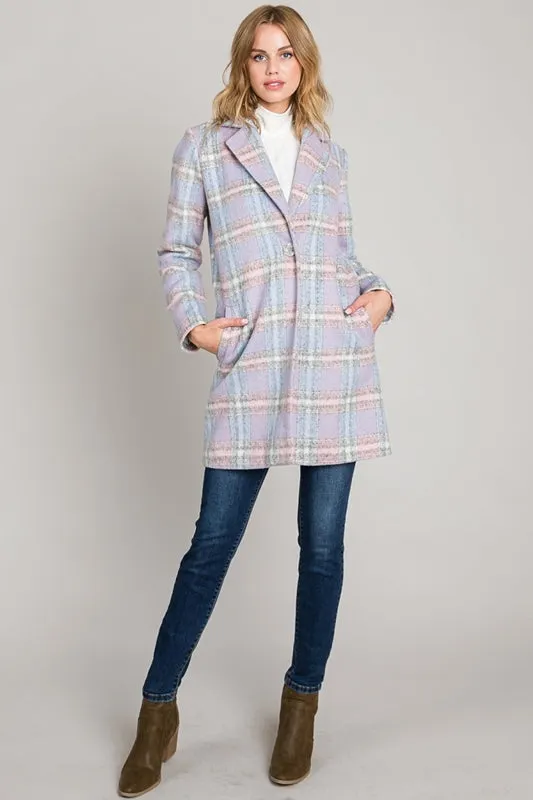 Allie Rose Plaid Coat - Periwinkle Blue Pink