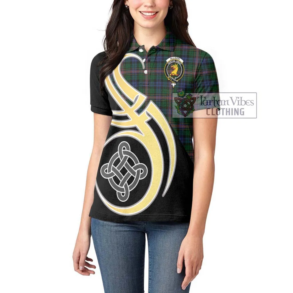 Allison Tartan Women's Polo Shirt with Family Crest and Celtic Symbol Style