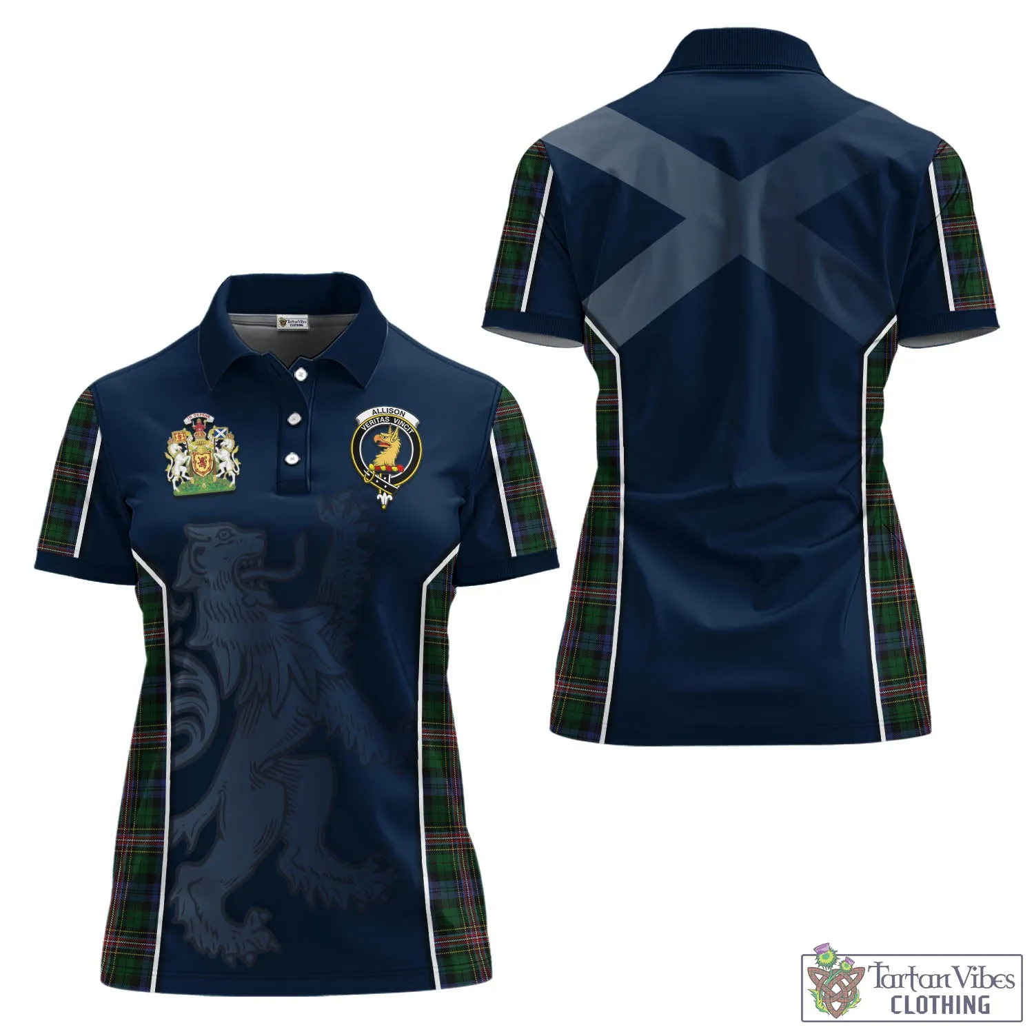 Allison Tartan Women's Polo Shirt with Family Crest and Lion Rampant Vibes Sport Style