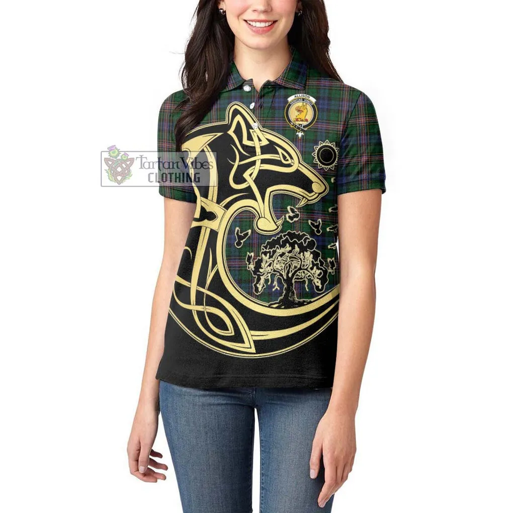 Allison Tartan Women's Polo Shirt with Family Crest Celtic Wolf Style