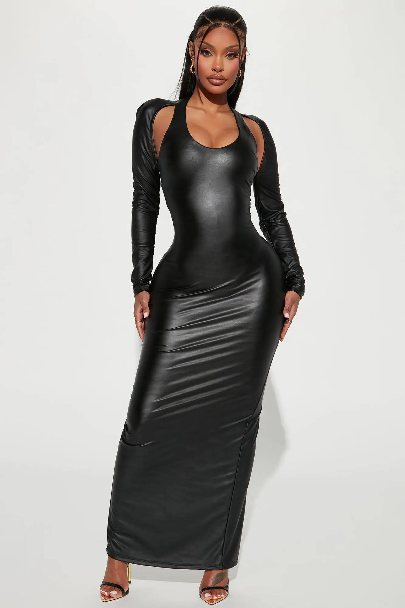 Anais Pleather Maxi Dress - Black