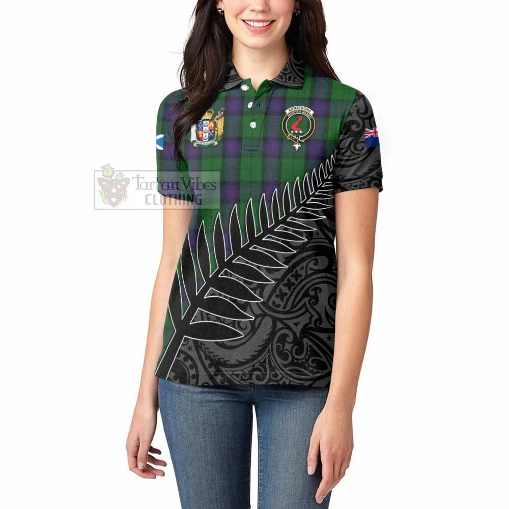 Armstrong Crest Tartan Women's Polo Shirt with New Zealand Silver Fern Half Style