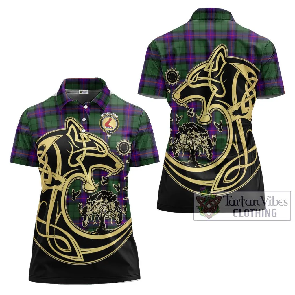 Armstrong Modern Tartan Women's Polo Shirt with Family Crest Celtic Wolf Style