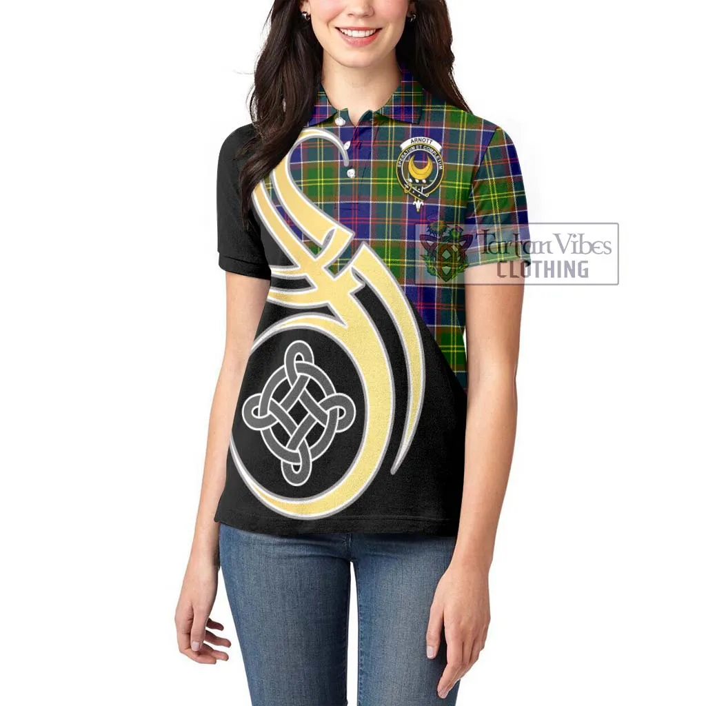 Arnott Tartan Women's Polo Shirt with Family Crest and Celtic Symbol Style