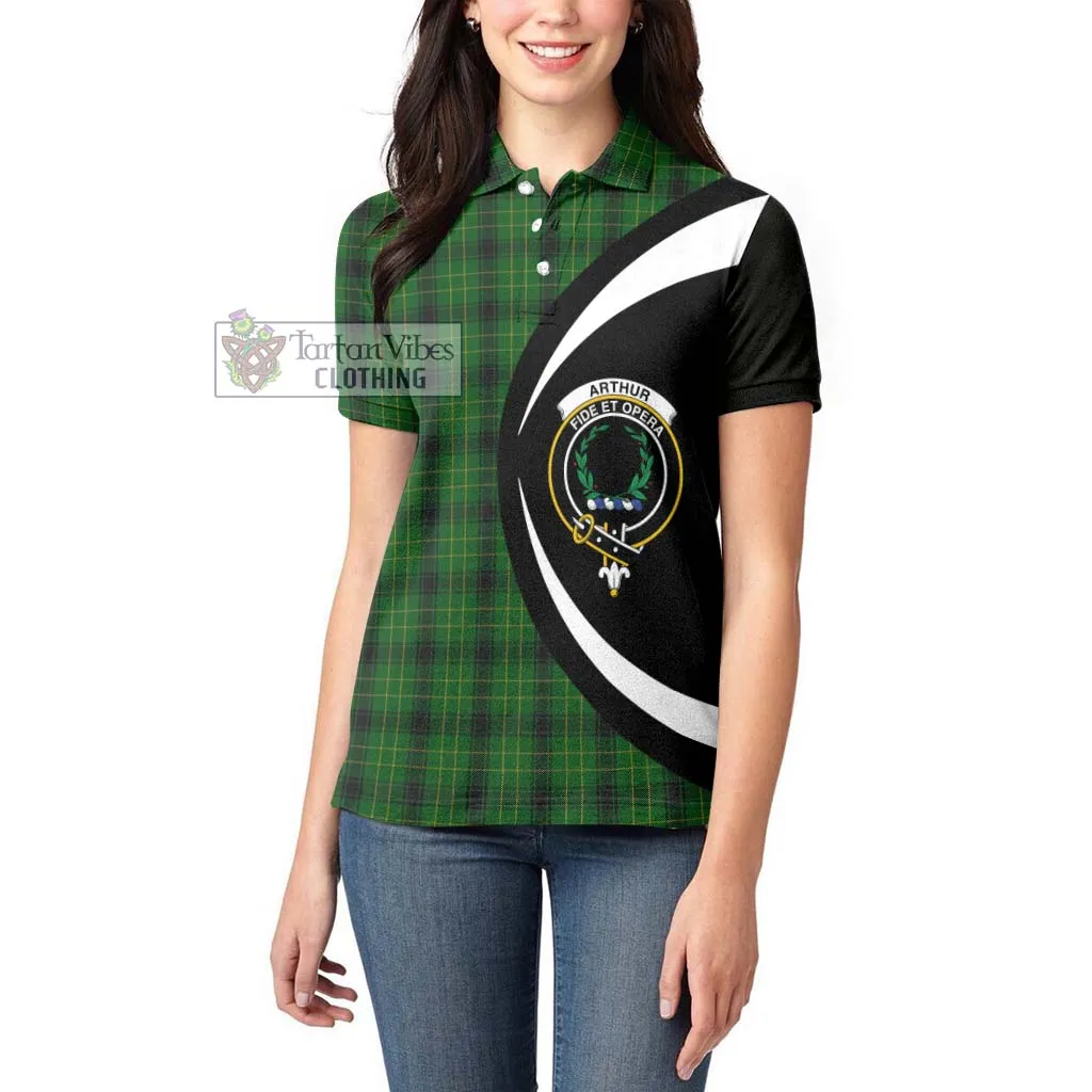 Arthur Highland Tartan Women's Polo Shirt with Family Crest Circle Style