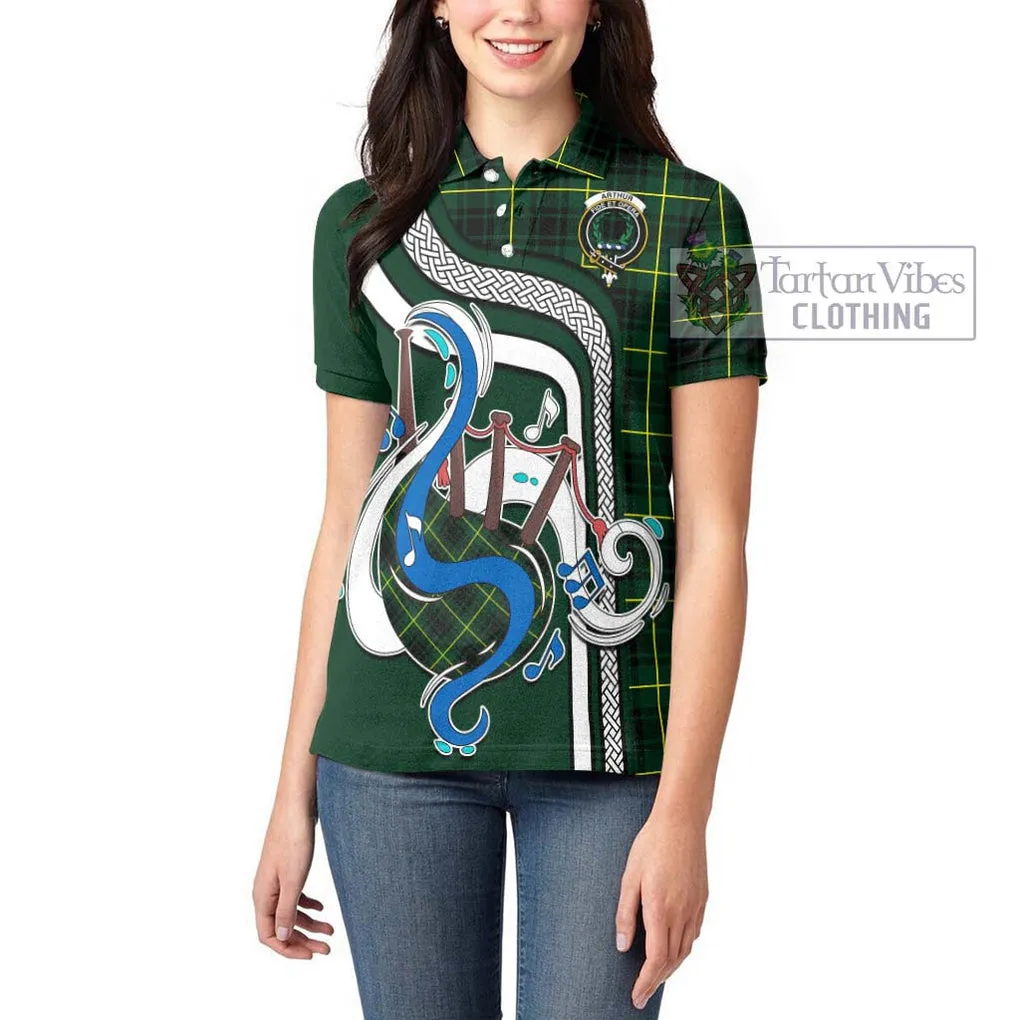 Arthur Modern Tartan Women's Polo Shirt with Epic Bagpipe Style