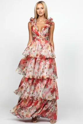 Audra Frill Shoulder Tiered Gown