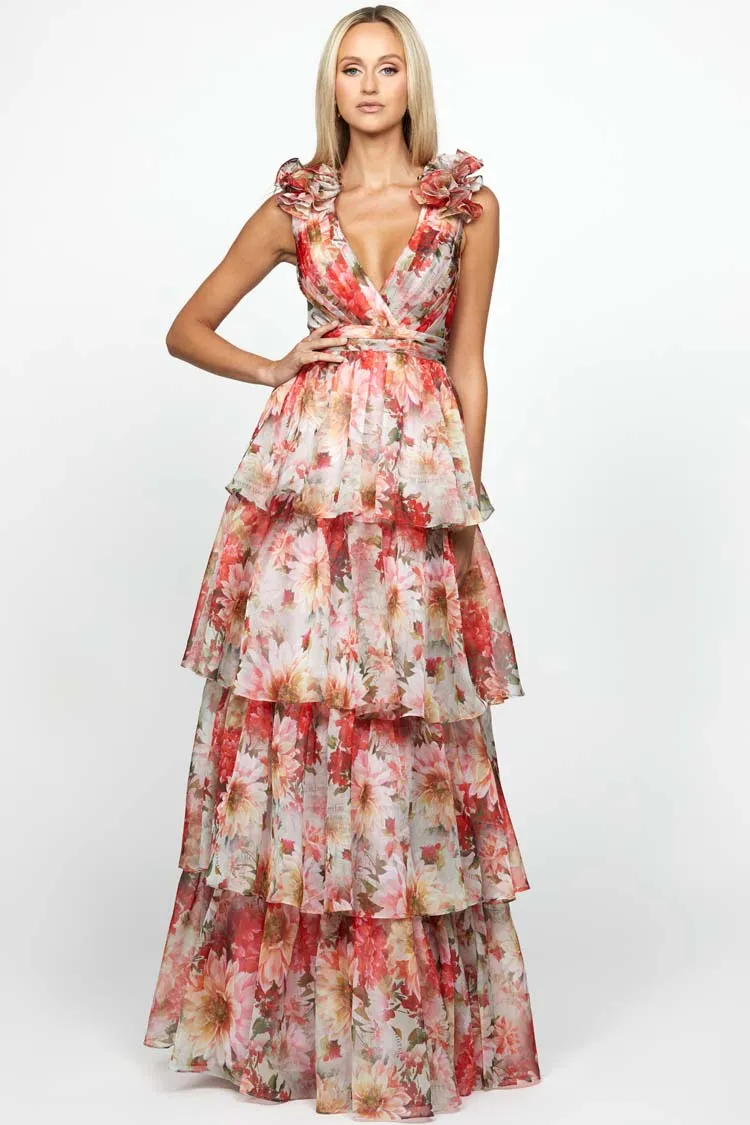 Audra Frill Shoulder Tiered Gown