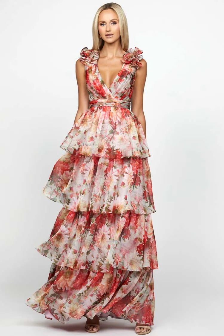 Audra Frill Shoulder Tiered Gown