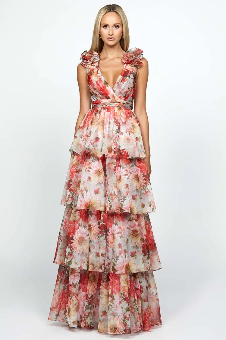 Audra Frill Shoulder Tiered Gown