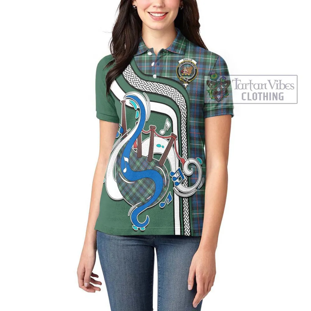 Baillie Ancient Tartan Women's Polo Shirt with Epic Bagpipe Style